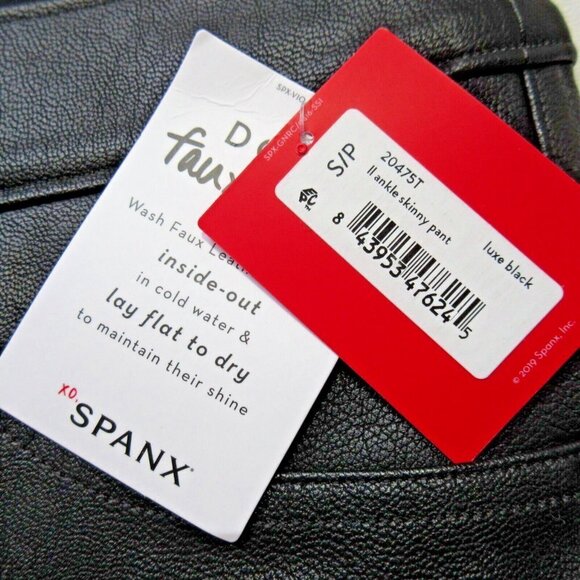 NWT Spanx Leather Like Ankle Skinny in Luxe Black Faux Vegan Pull-on Pant S Tall - Picture 4 of 8